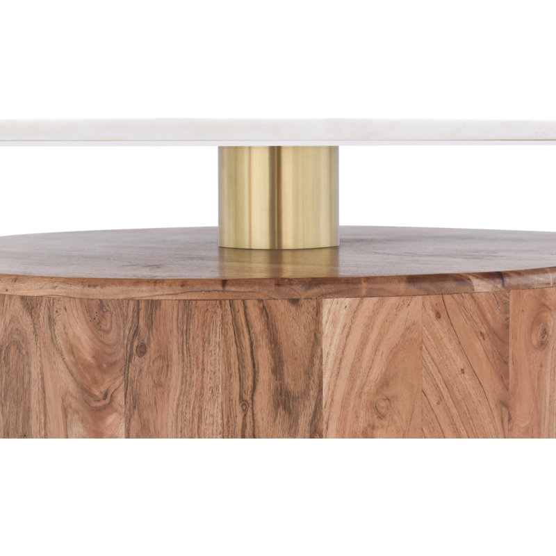Acacia Wood and Brass Marble-Top 36" Coffee Table