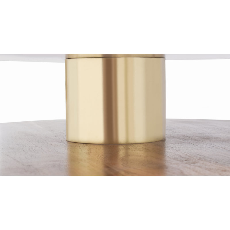 Acacia Wood and Brass Marble-Top 36" Coffee Table