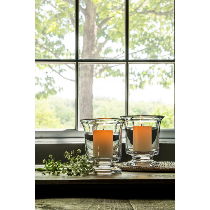 Simon Pearce Small Clear Glass Hurricane Candle Holders