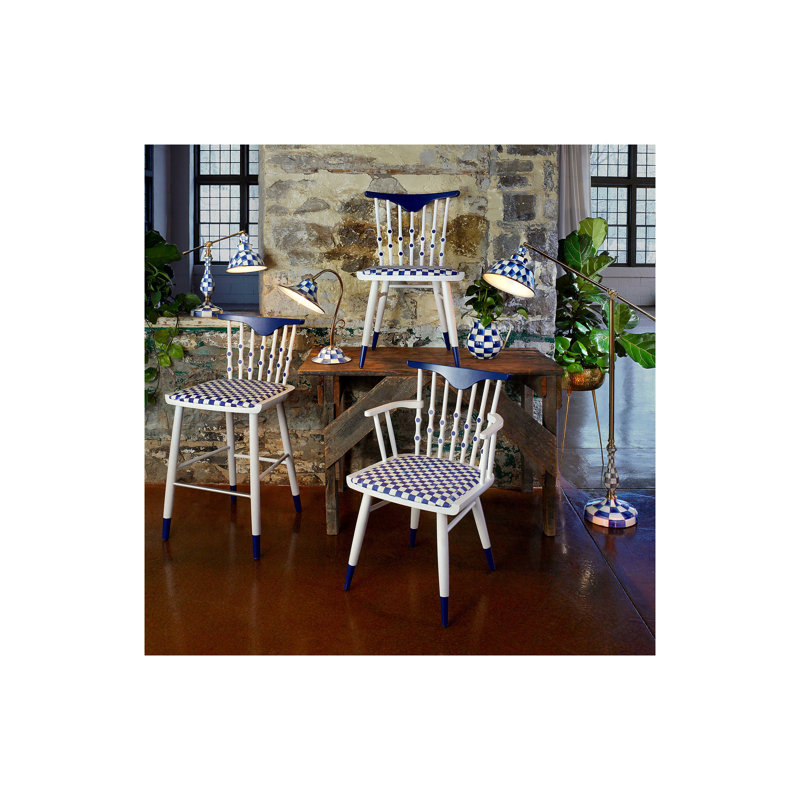 Royal Check 38.5" Adjustable Reading Floor Lamp in Blue and White