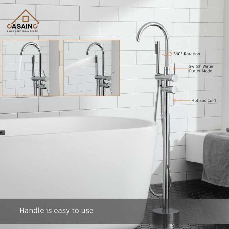 Chrome Freestanding High-Arc Tub Faucet with Hand Shower