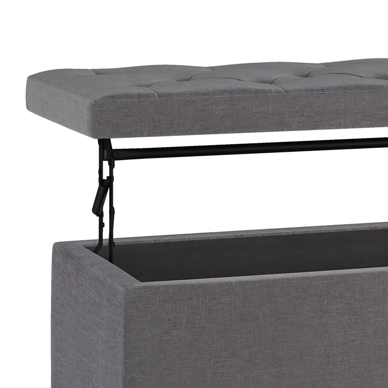 Hamilton Slate Grey Linen Blend Tufted Storage Footstool