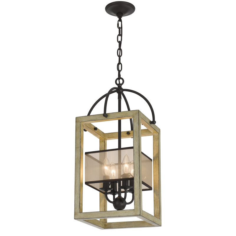 Palencia 24" Brown Rubber Wood Drum Chandelier with Organza Shade