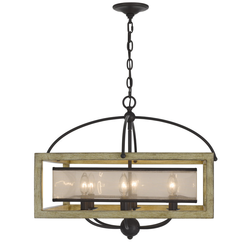 Palencia Oak and Black Square Chandelier with Organza Shade