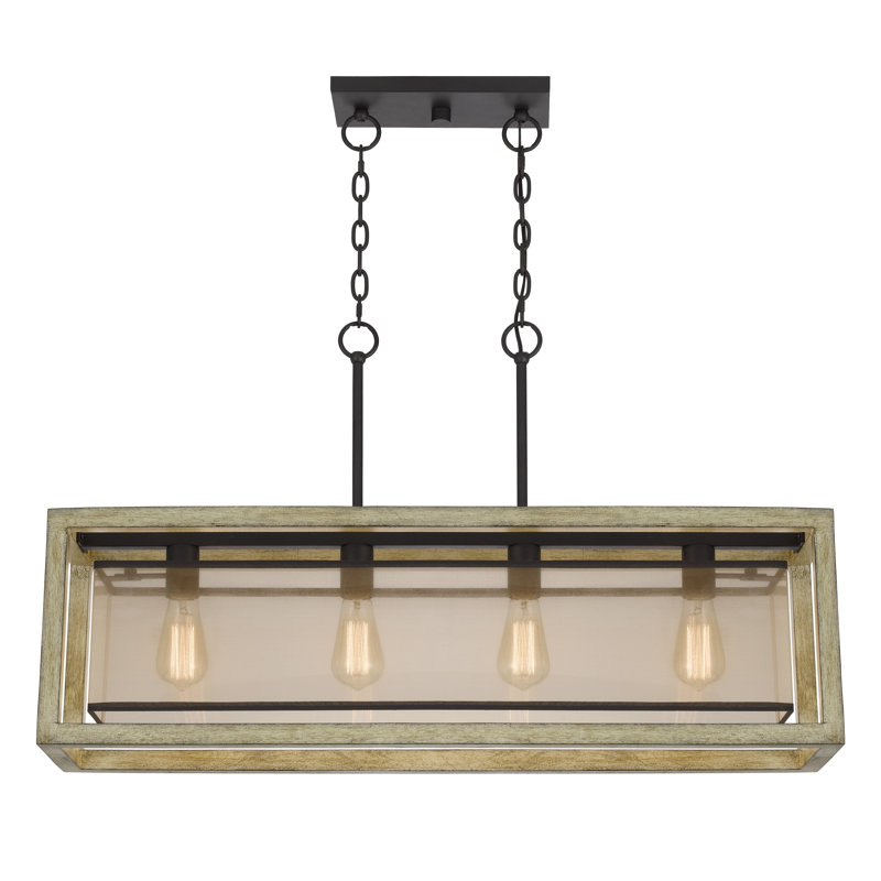 Palencia 15.5'' Black Rubber Wood Island Chandelier with Organza Shade