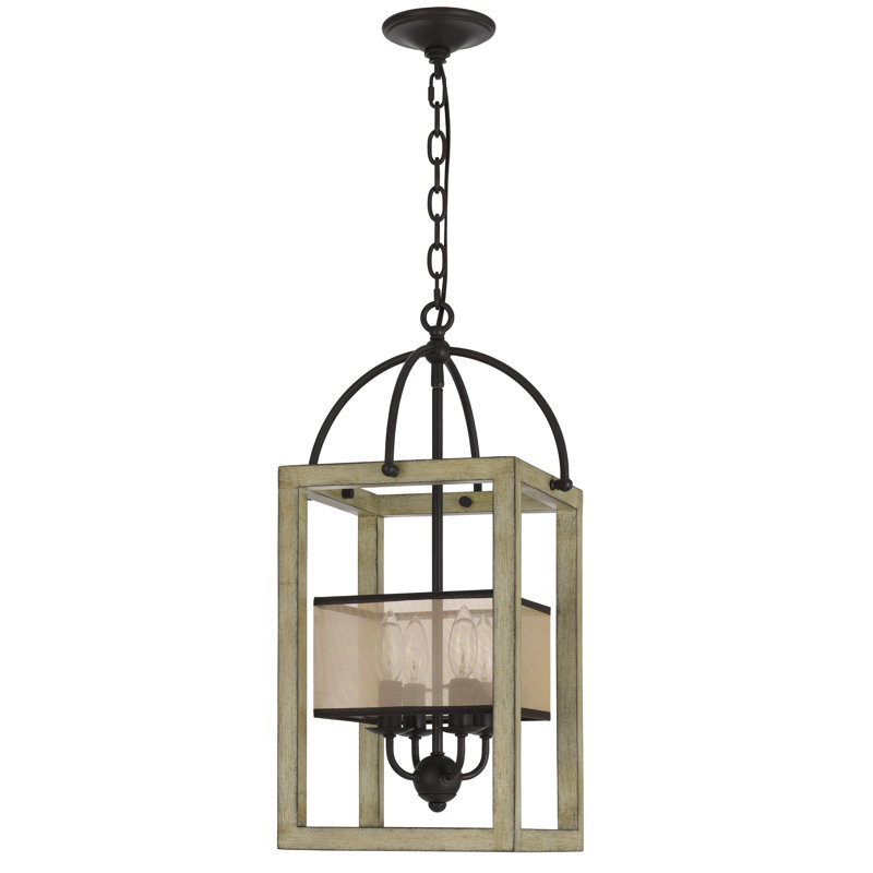 Palencia 24" Brown Rubber Wood Drum Chandelier with Organza Shade