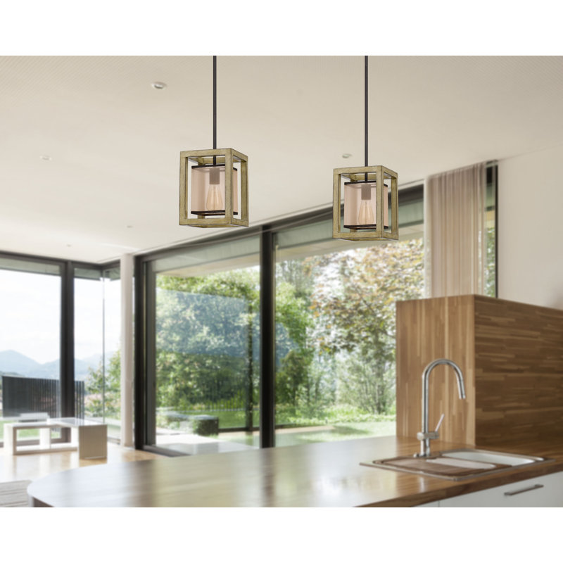 Palencia Distressed Oak and Glass Lantern Pendant Light