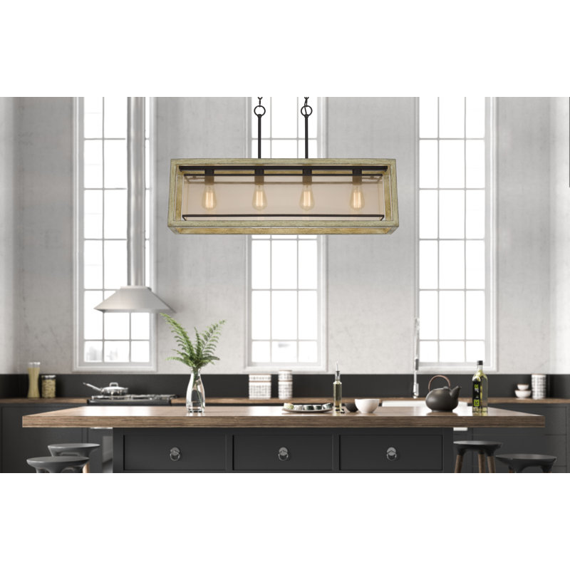 Palencia 15.5'' Black Rubber Wood Island Chandelier with Organza Shade
