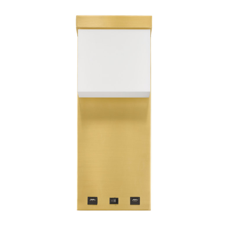 Gold Metal LED Wall Sconce with USB Ports