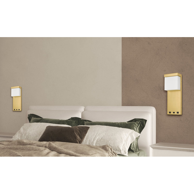 Gold Metal LED Wall Sconce with USB Ports
