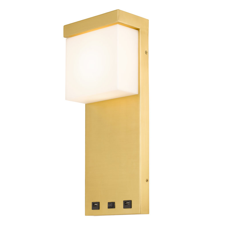 Gold Metal LED Wall Sconce with USB Ports
