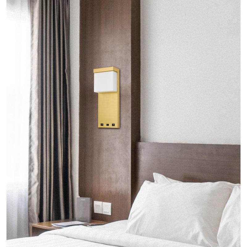 Gold Metal LED Wall Sconce with USB Ports