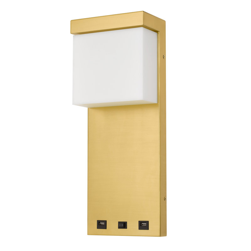 Gold Metal LED Wall Sconce with USB Ports