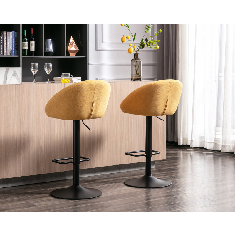 Yellow Adjustable Swivel Iron Bar Stools with Low Back, Set of 2