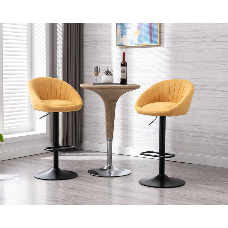 Yellow Adjustable Swivel Iron Bar Stools with Low Back, Set of 2
