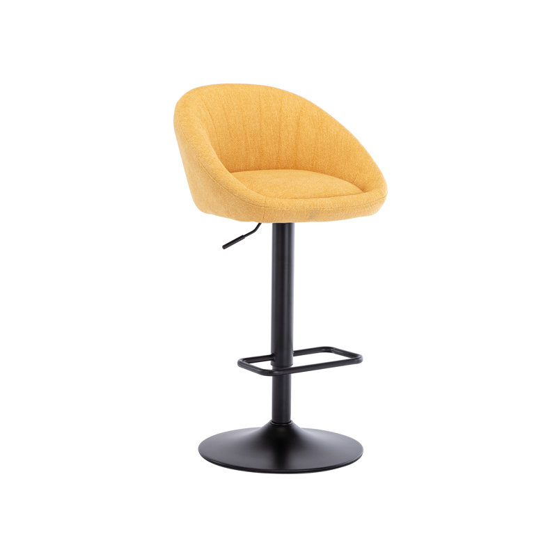 Yellow Adjustable Swivel Iron Bar Stools with Low Back, Set of 2
