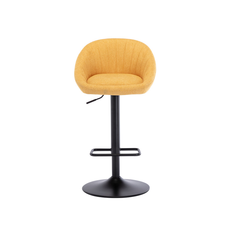 Yellow Adjustable Swivel Iron Bar Stools with Low Back, Set of 2