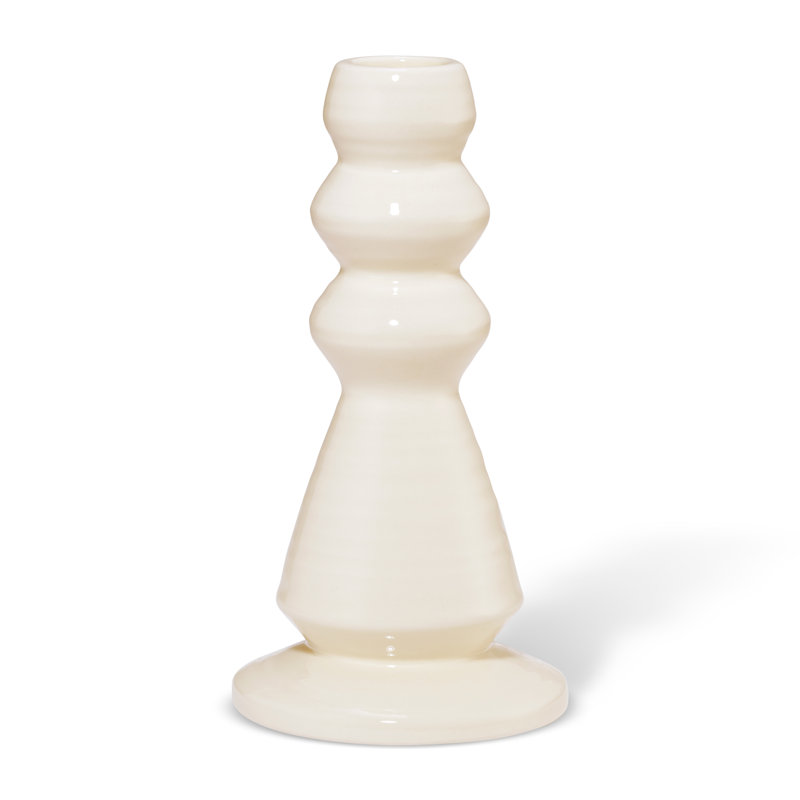 Cream Ceramic Ribbed Taper Candleholder