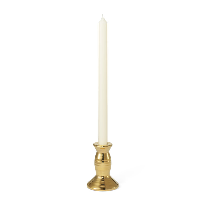 Gold Ceramic Ribbed Handmade Taper Candle Holder