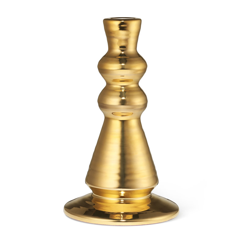 Gold Ribbed Ceramic Taper Candleholder
