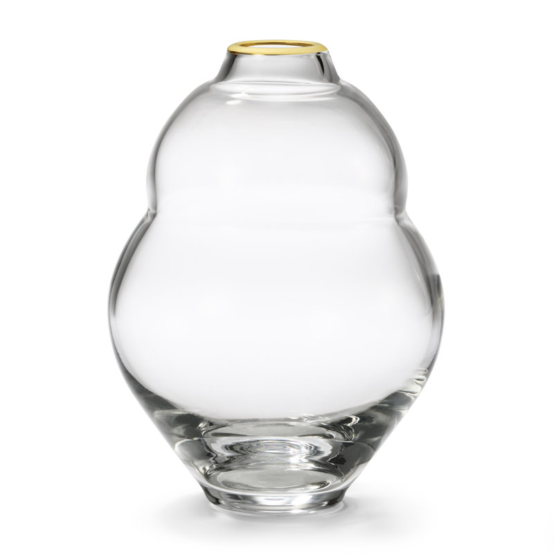 Clear Handcrafted Glass Bud Table Vase with Gold Rim
