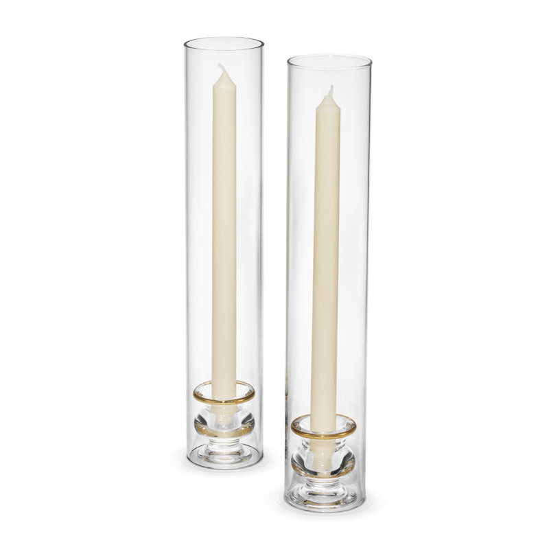 Sancia Clear Glass 14'' Taper Candle Holders with Gold Rim, Set of 2