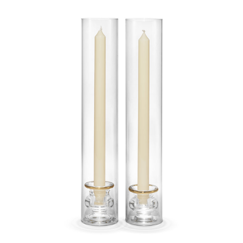 Sancia Clear Glass 14'' Taper Candle Holders with Gold Rim, Set of 2