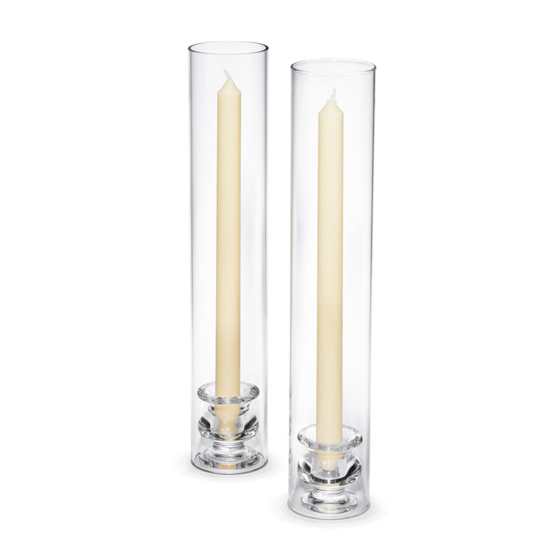 Sancia Clear Glass 14'' Taper Candle Holders with Gold Rim, Set of 2