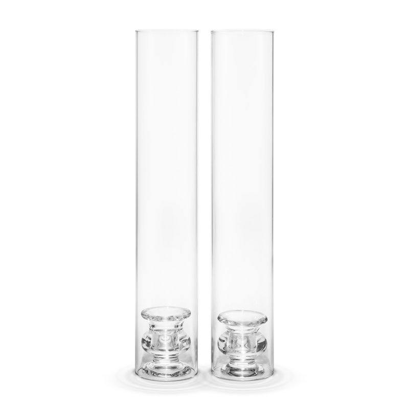 Sancia Clear Glass 14'' Taper Candle Holders with Gold Rim, Set of 2