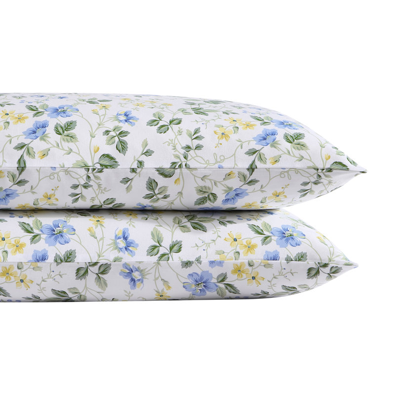 Meadow Floral Blue Cotton Sateen Standard Pillowcase Set