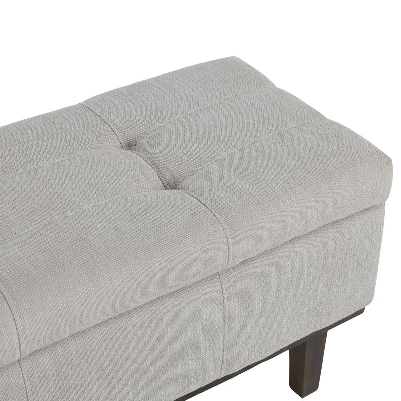Elegant French Beige Tufted Storage Bench with Contrasting Wood Frame 54"