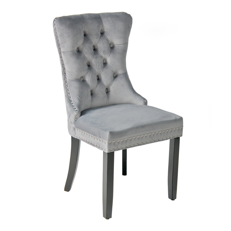 Sleek Gray Velvet Upholstered Tufted High-Back Dining Chair