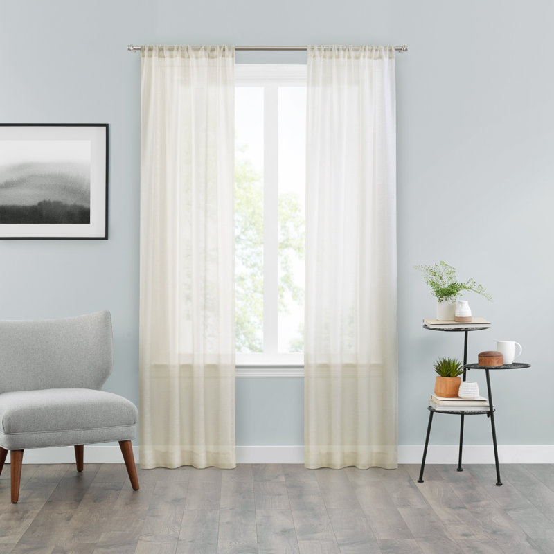 Linen Sheer Puddle Length Rod Pocket Curtain Panels