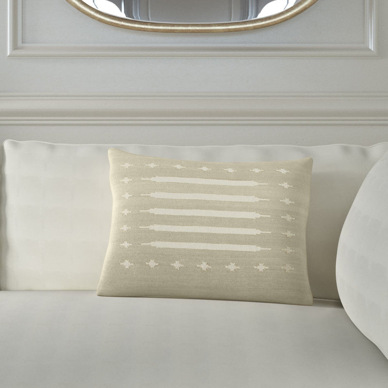 Estela White Cotton Geometric Lumbar Throw Pillow