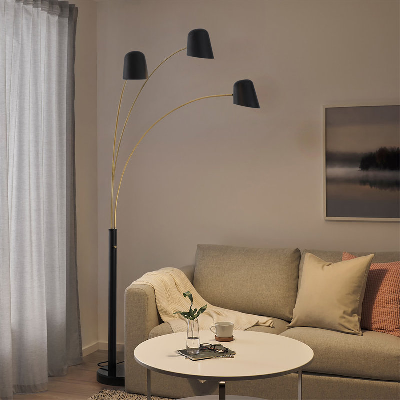 86" Matte Black Steel Multi-Head Arc Floor Lamp with Dimmer