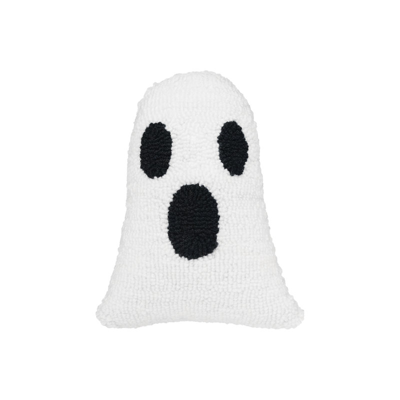 Ghost Shaped White and Black Hooked Halloween Pillow
