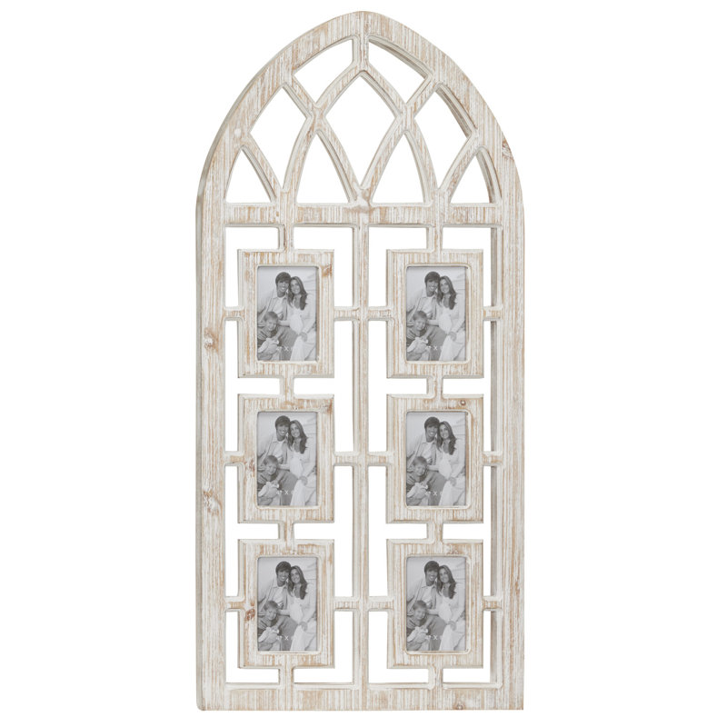 Whitewashed Vintage Cathedral Arch Wood Photo Frame 19" x 41"