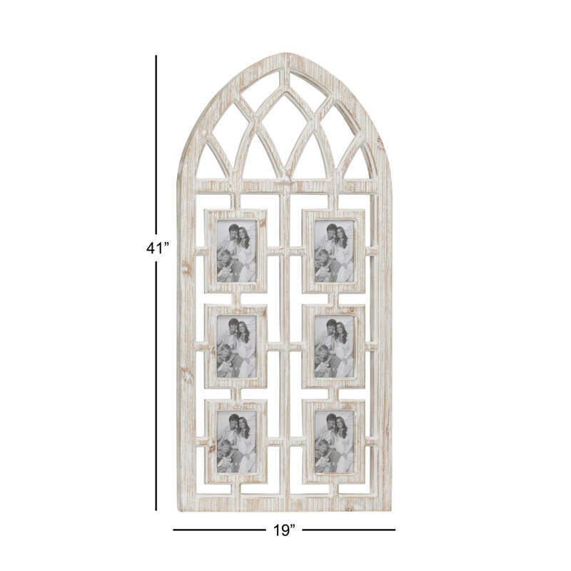 Whitewashed Vintage Cathedral Arch Wood Photo Frame 19" x 41"