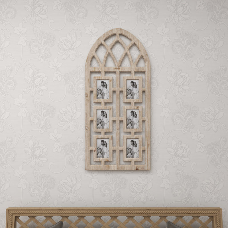 Whitewashed Vintage Cathedral Arch Wood Photo Frame 19" x 41"