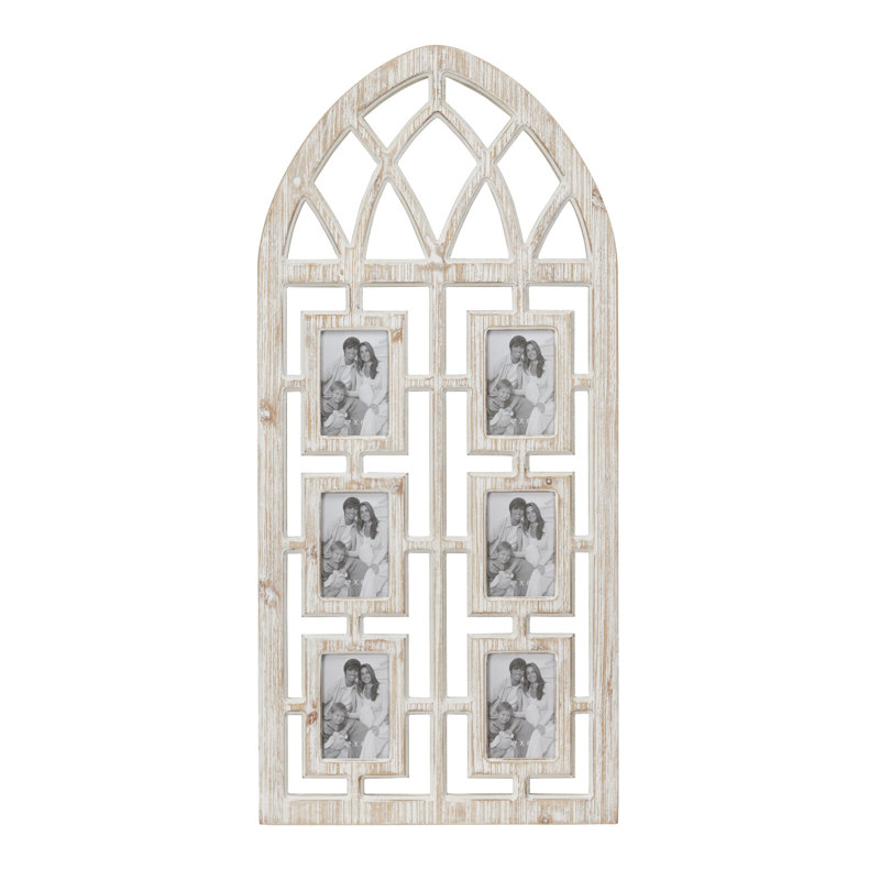 Whitewashed Vintage Cathedral Arch Wood Photo Frame 19" x 41"