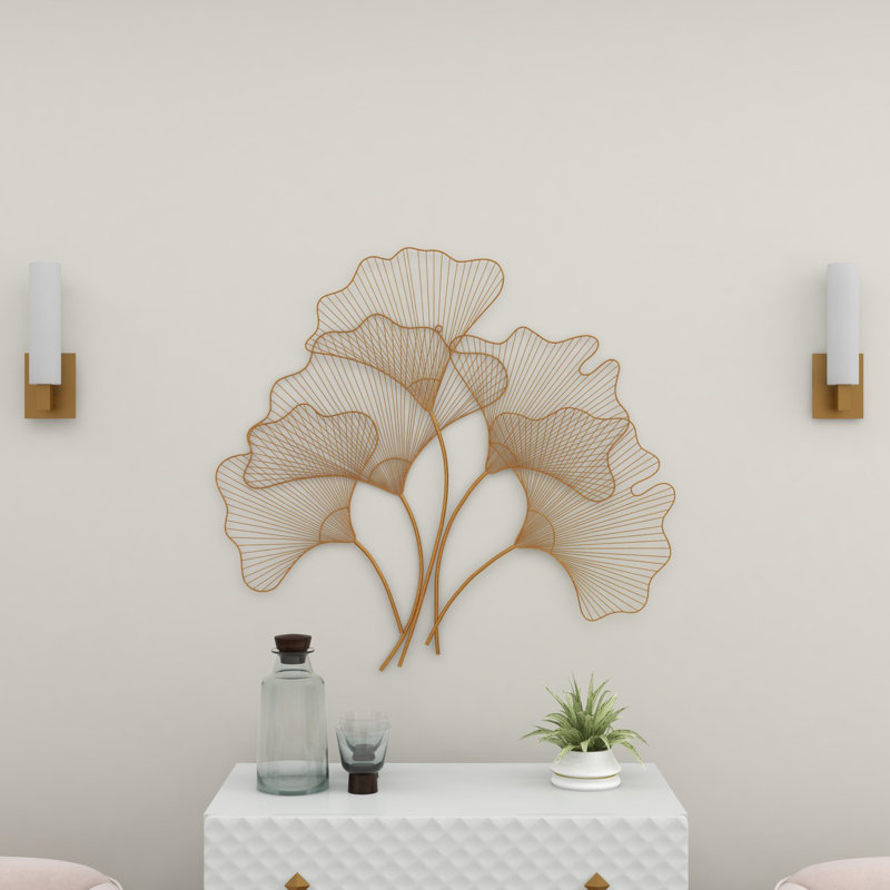 Elegant Gold Gingko Leaf Cluster Wall Sculpture, 38" x 34"