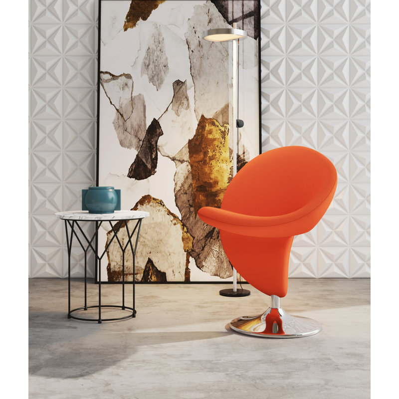 Curl Orange Wool and Metal Swivel Accent Chair