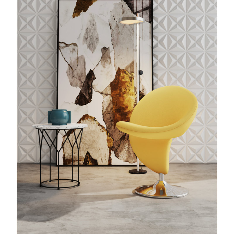 Curl 31.9" Yellow Wool Blend Swivel Accent Chair with Polished Chrome Base
