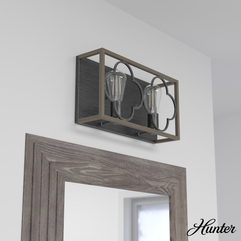 Gablecrest French Oak & White Iron 2-Light Bathroom Vanity Fixture