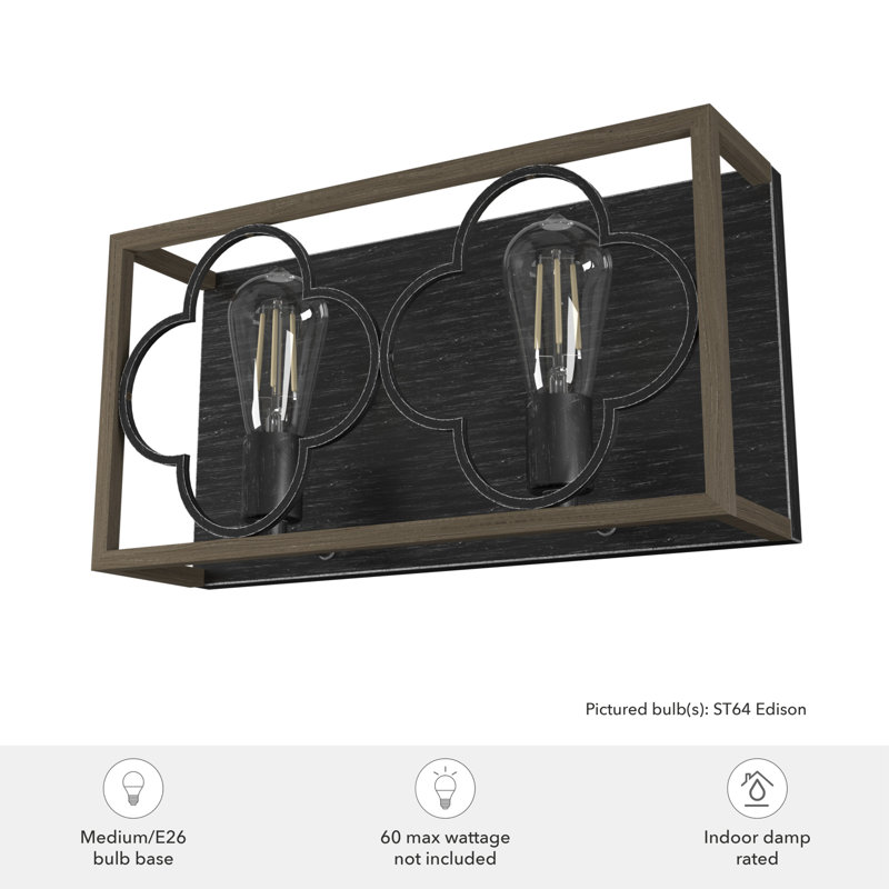 Gablecrest French Oak & White Iron 2-Light Bathroom Vanity Fixture