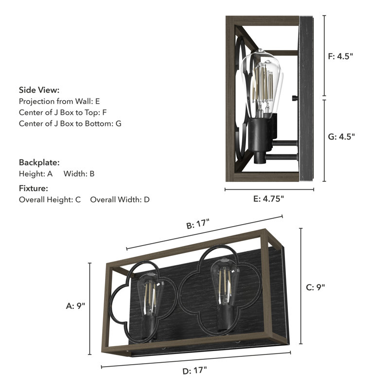 Gablecrest French Oak & White Iron 2-Light Bathroom Vanity Fixture