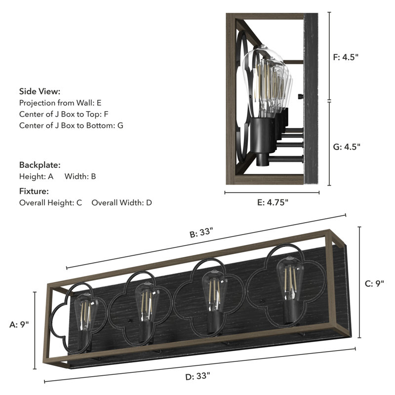 French Oak and Black Iron 4-Light Vanity Fixture