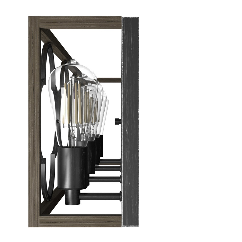 French Oak and Black Iron 4-Light Vanity Fixture
