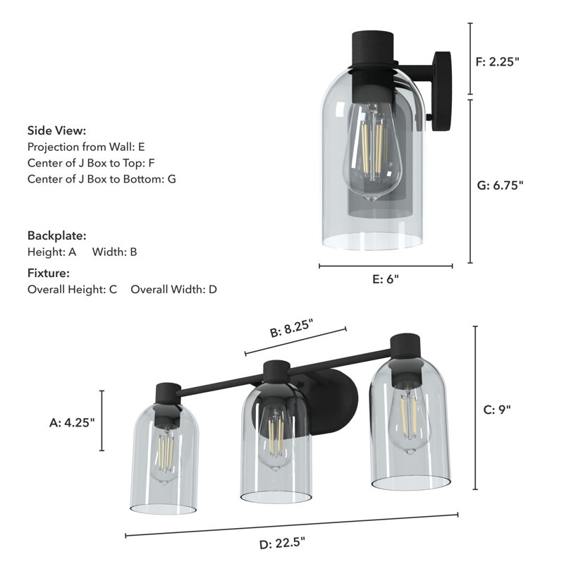 Lochmeade 22'' Black Iron 3-Light Outdoor Vanity Fixture