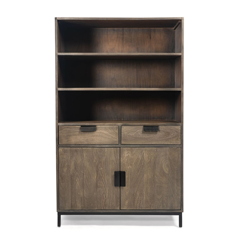 Modern Acacia Wood Accent Cabinet with Black Iron Legs